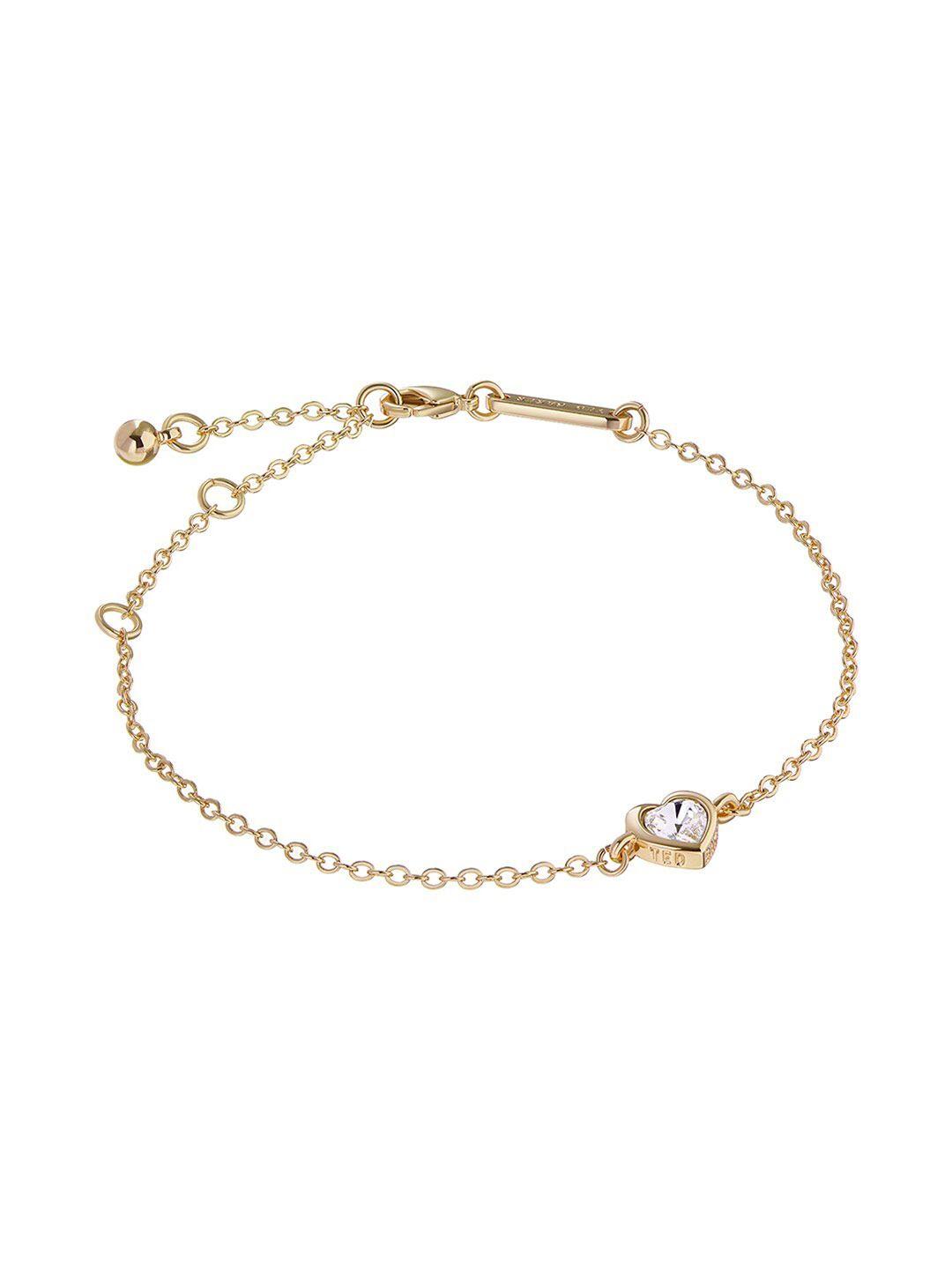 ted baker women brass crystal heart link bracelet