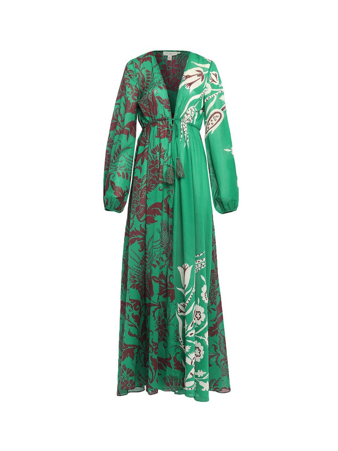 ted baker women green printed pure cotton swimwear cover up