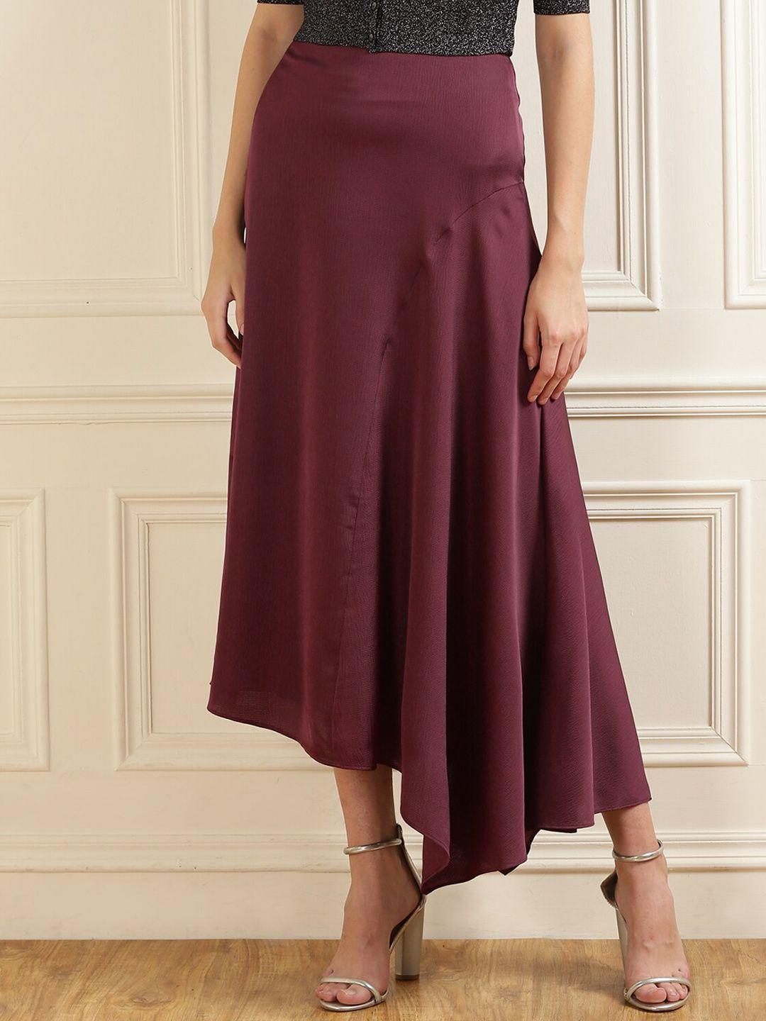 ted baker women maroon solid flared midi skirts