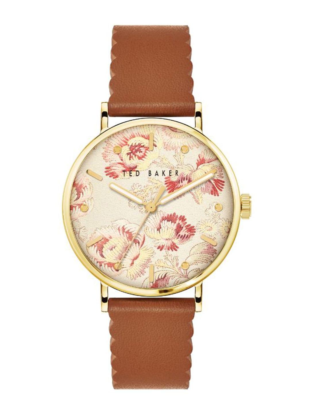 ted baker women printed dial & leather straps analogue watch bkpphf209