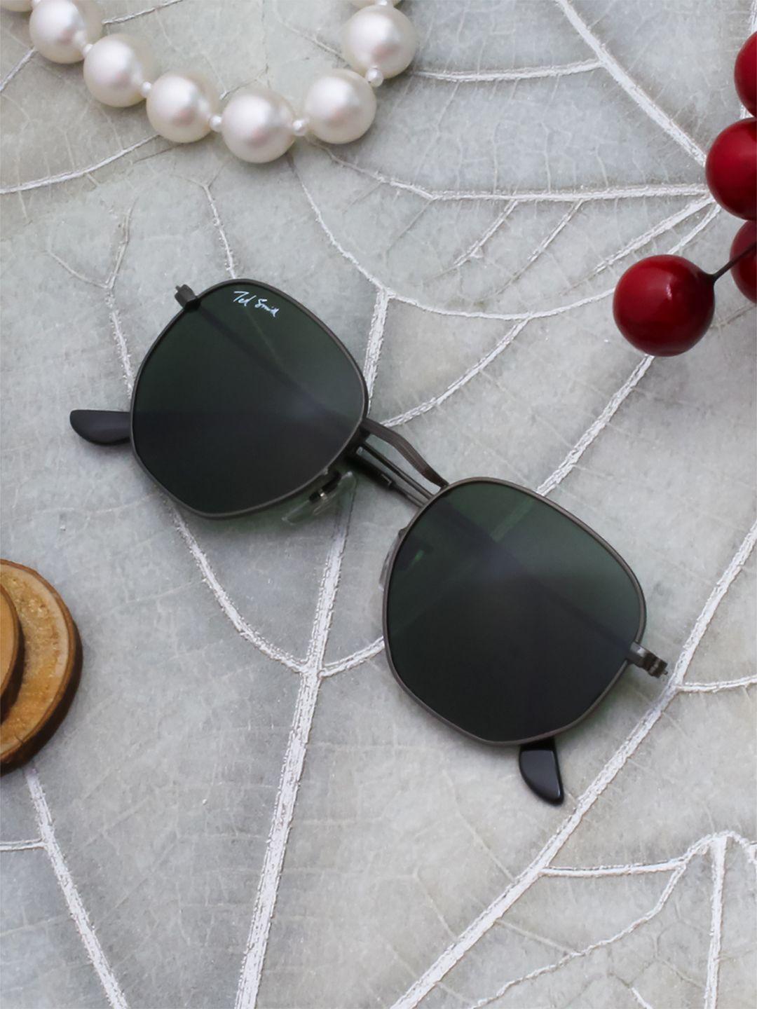 ted smith green lens & black square sunglasses with uv protected lens hexon_c7