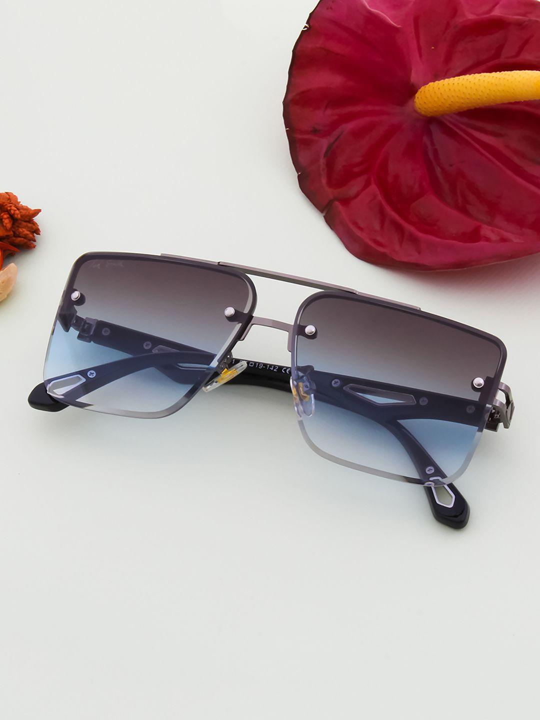 ted smith unisex blue lens & gunmetal-toned square sunglasses with uv protected lens