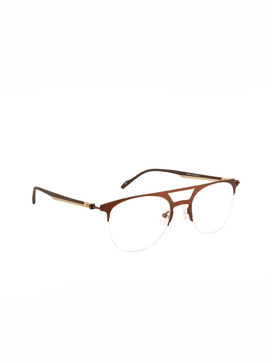ted smith unisex brown & gold-toned half rim aviator frames