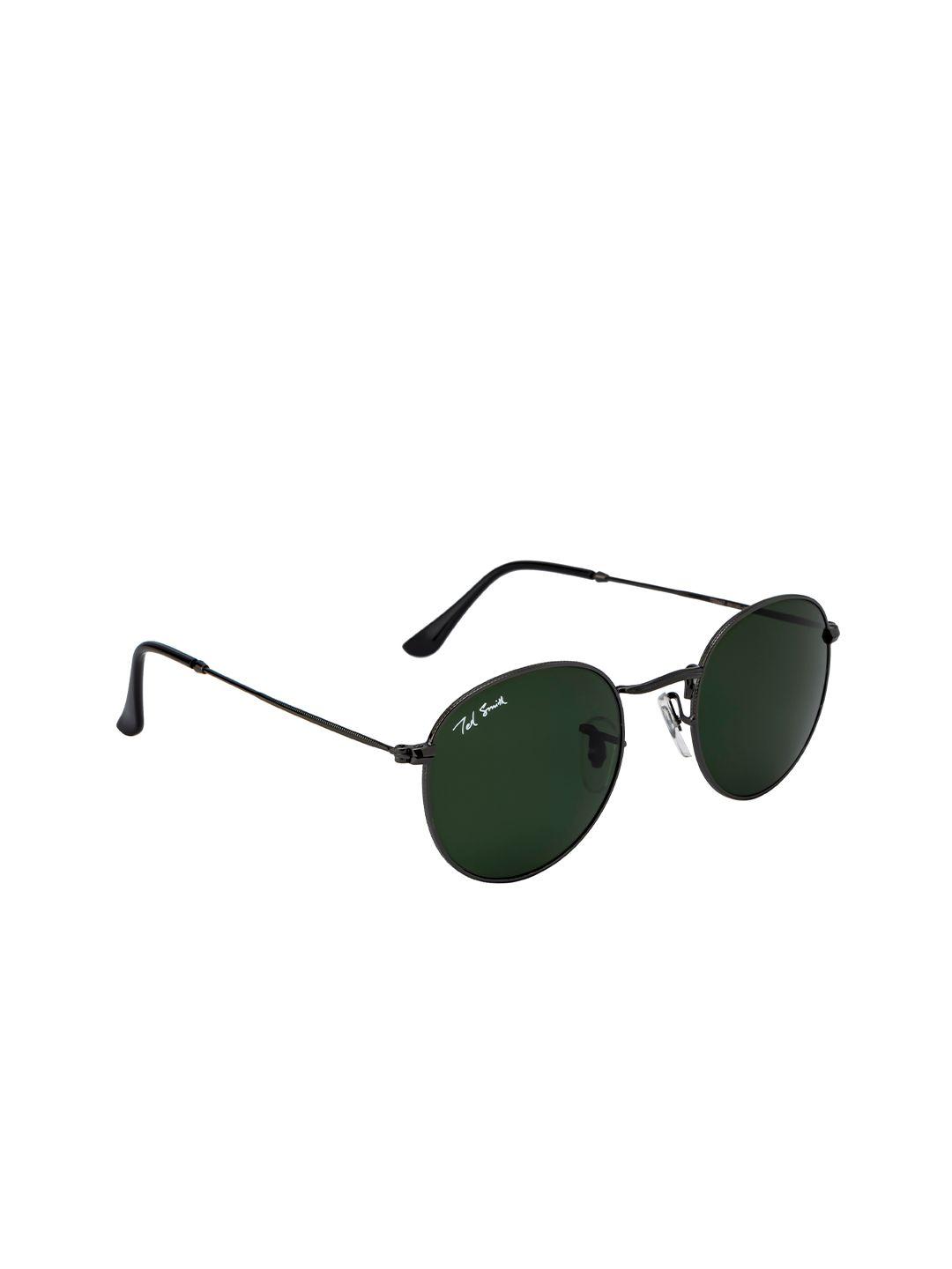 ted smith unisex green lens & black round sunglasses moon_c10