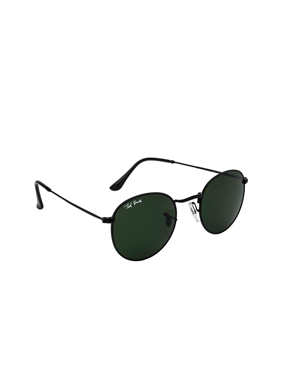 ted smith unisex green lens & black round sunglasses with uv protected lens - moon_c8
