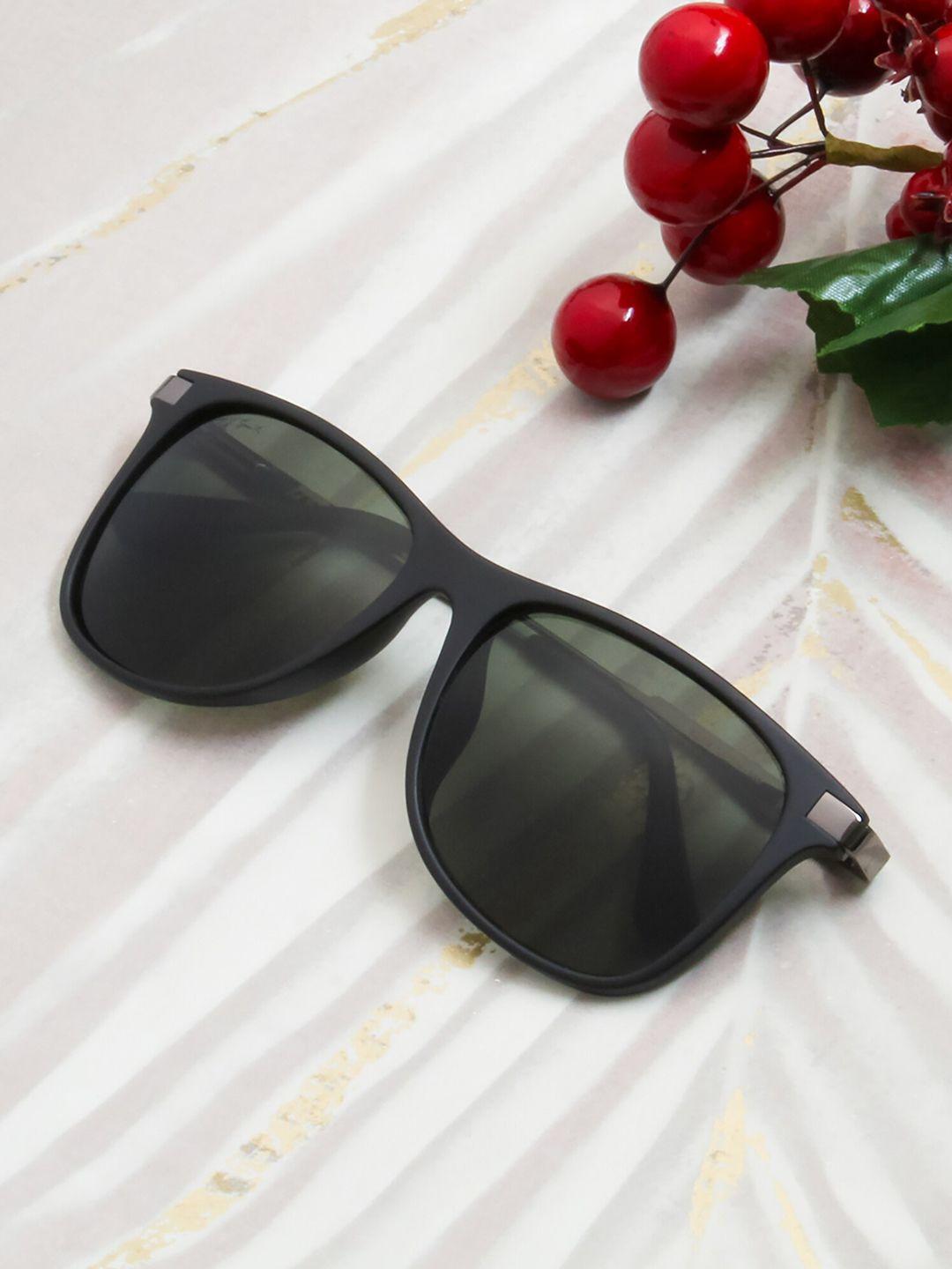 ted smith unisex green lens & black wayfarer sunglasses with uv protected lens