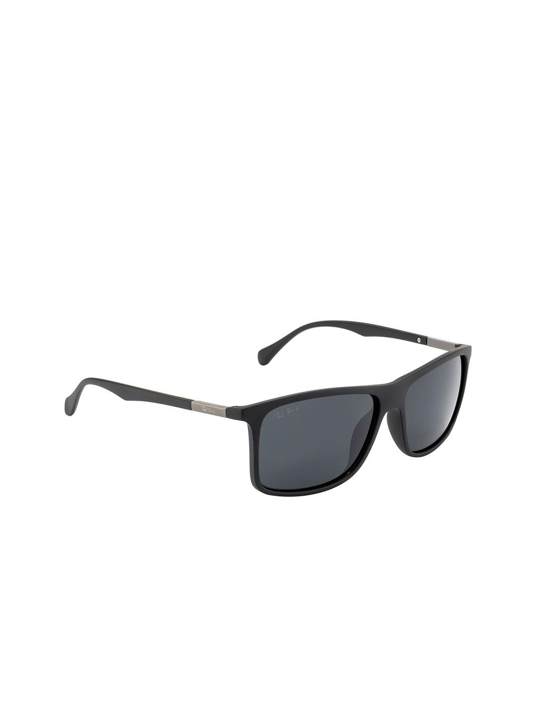 ted smith unisex grey lens & black rectangle sunglasses with polarised lens