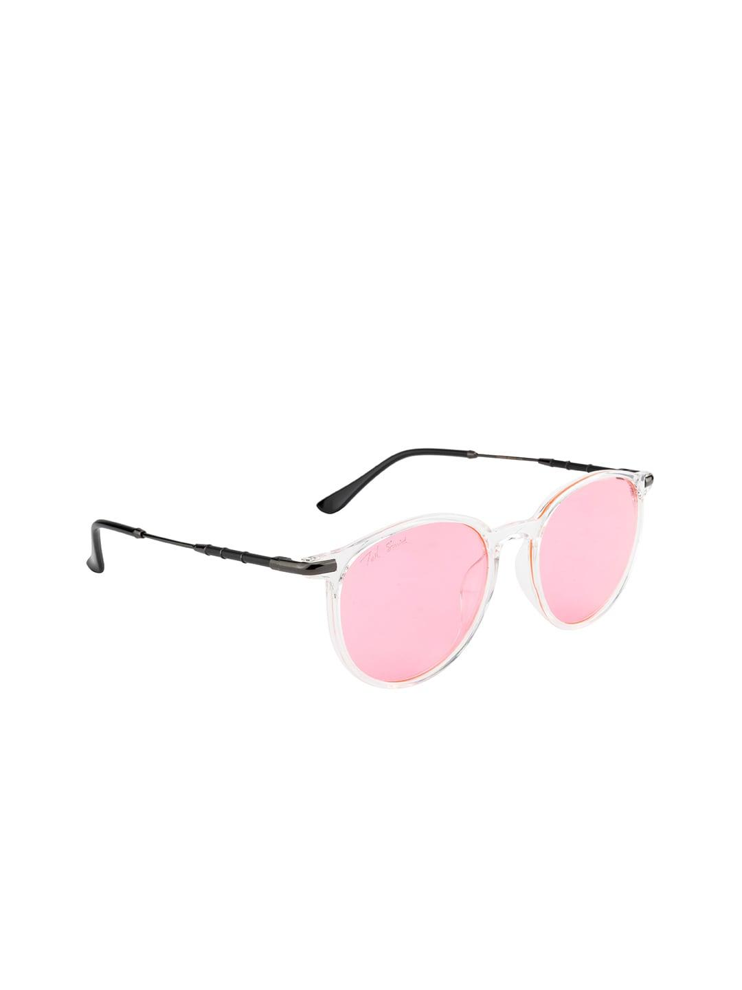 ted smith unisex pink lens & black round sunglasses with uv protected lens