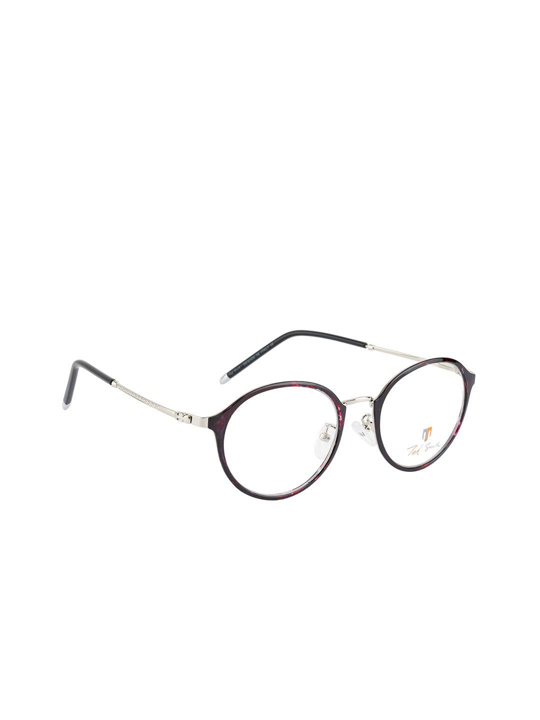 ted smith unisex silver-toned & maroon full rim round frames