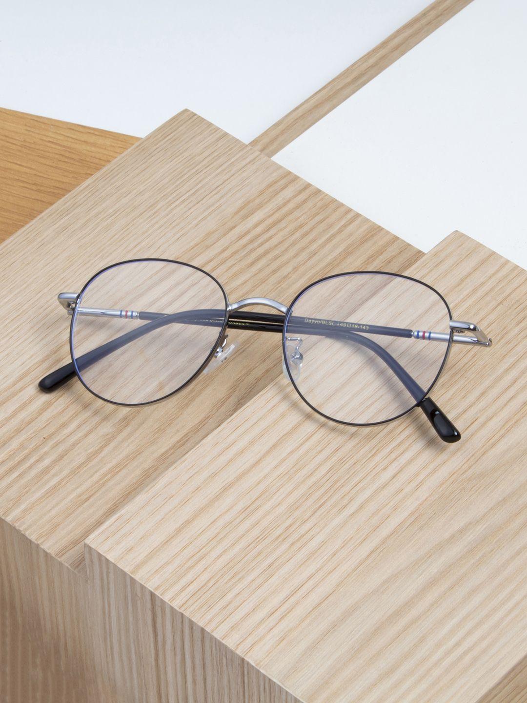 ted smith unisex silver-toned full rim round frames eyeglasses