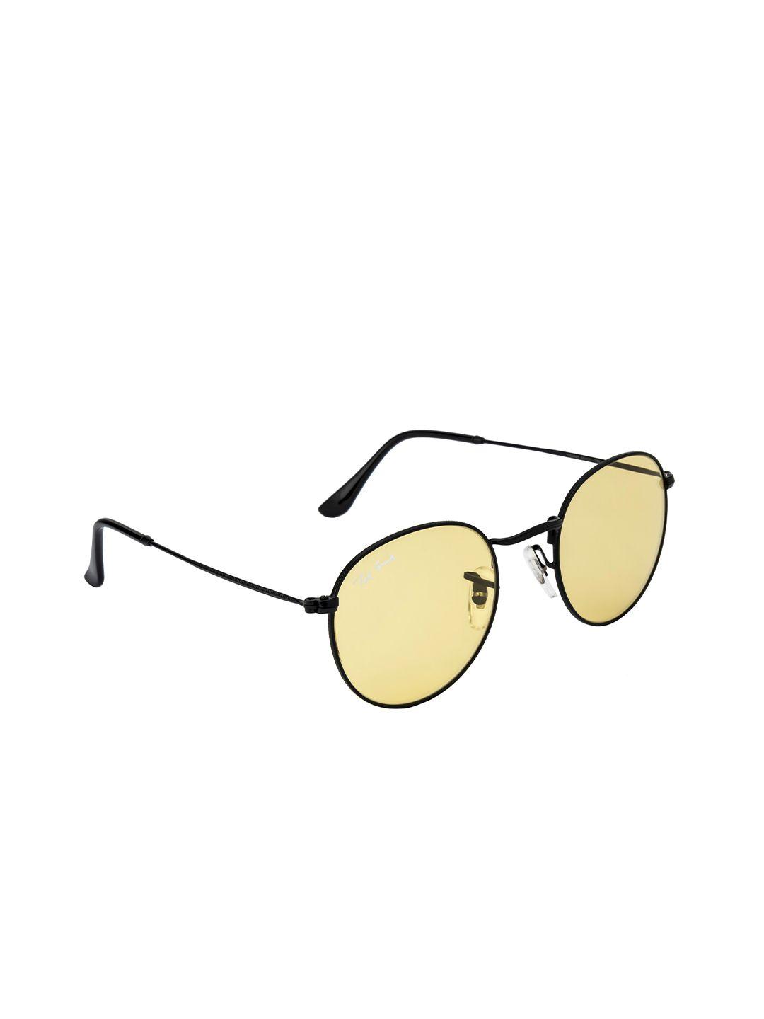 ted smith unisex yellow lens & black round sunglasses with uv protected lens - moon_c5