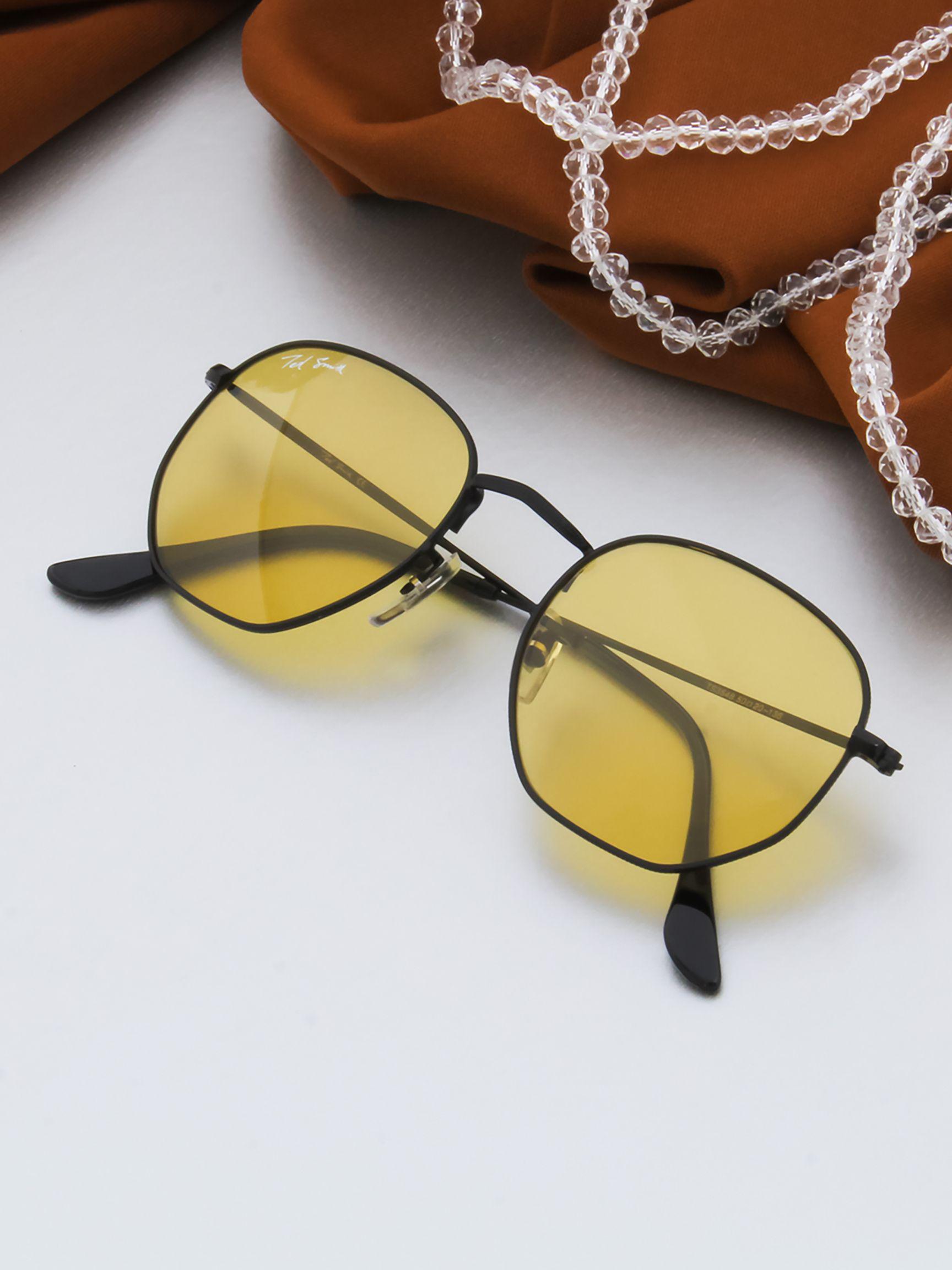 ted smith unisex yellow lens & black square sunglasses with uv protected lens hexon_c18