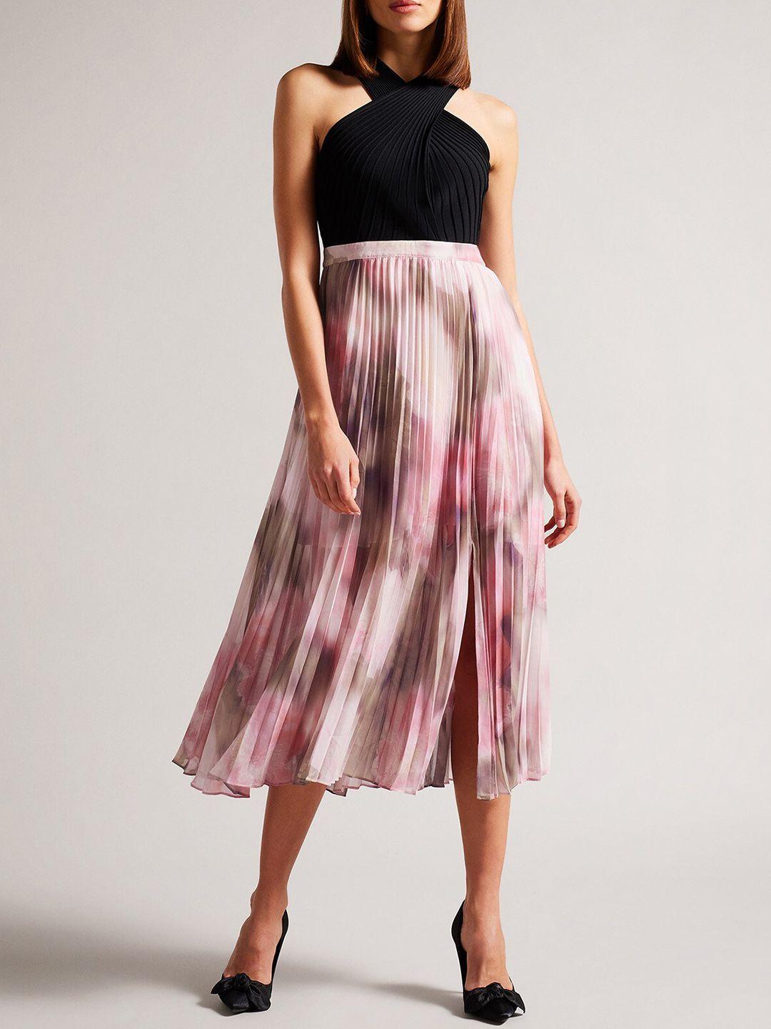 ted baker abstract printed sleeveless accordion pleated blouson dress
