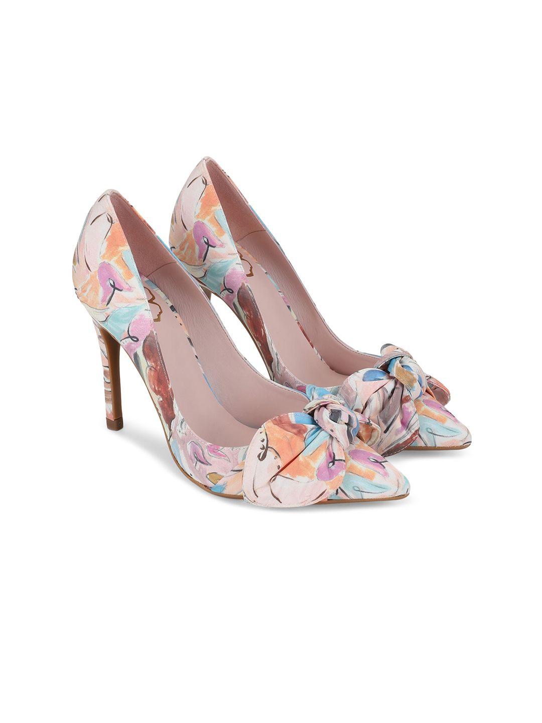 ted baker beige & orange printed stiletto pumps with bows