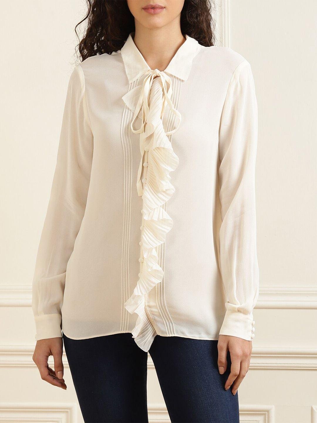 ted baker cream-coloured tie-up neck shirt style top