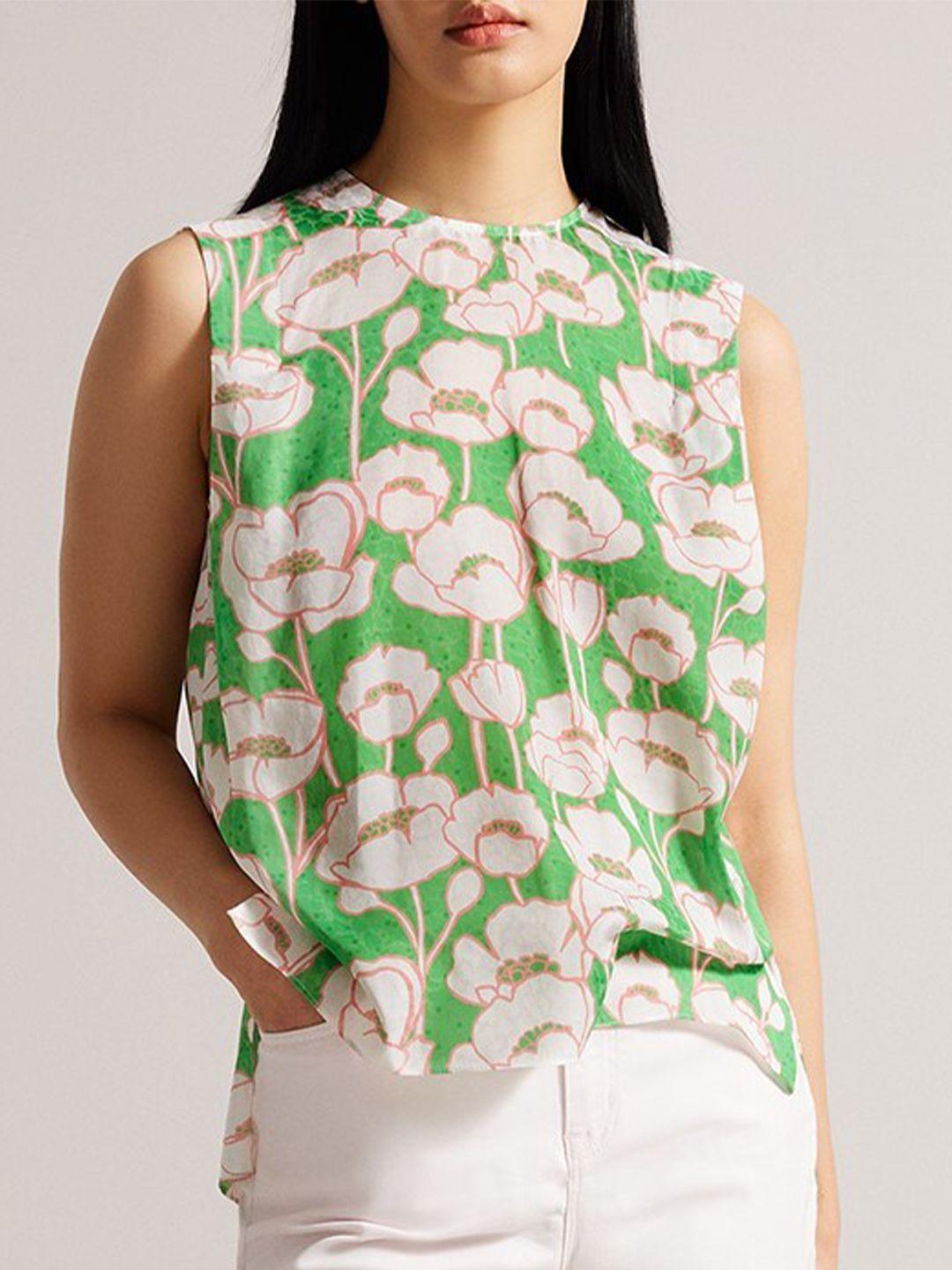 ted baker floral print sleeveless cotton high-low top