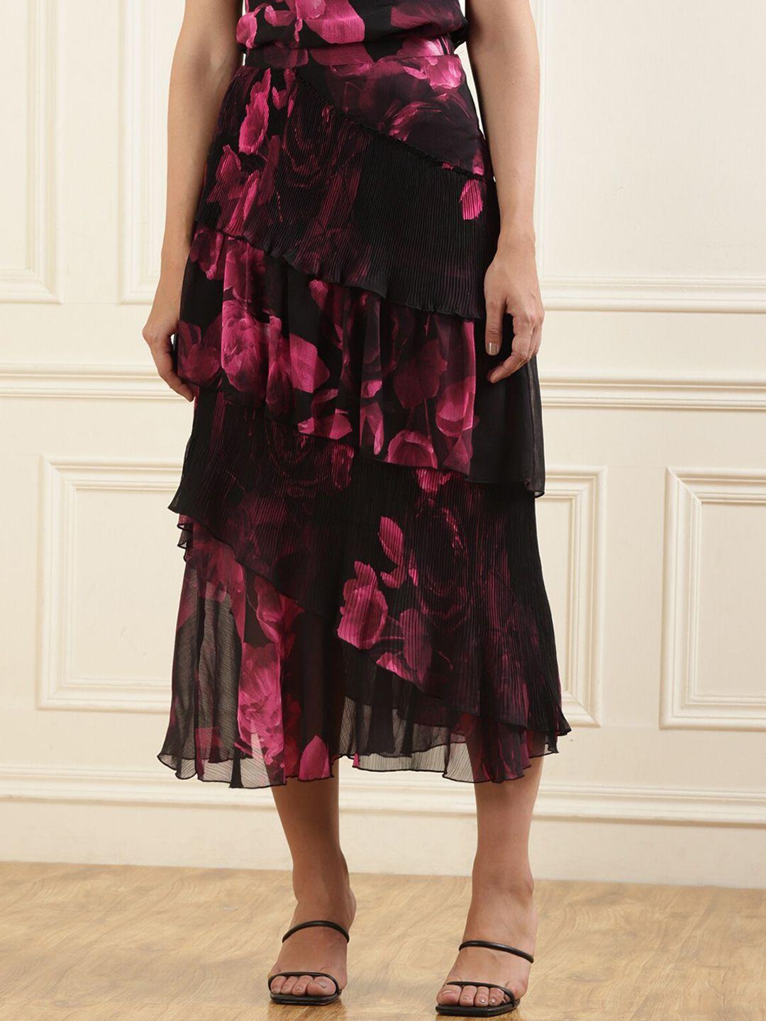 ted baker floral printed asymmetric midi skirt