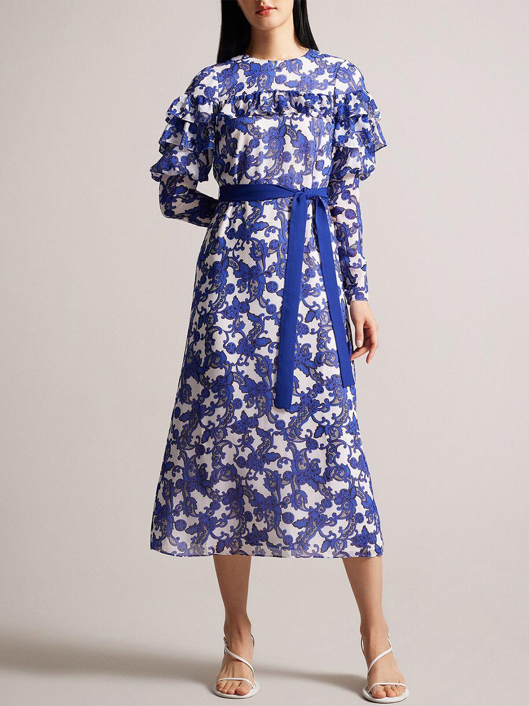 ted baker floral printed flutter sleeves waist tie-ups maxi dress