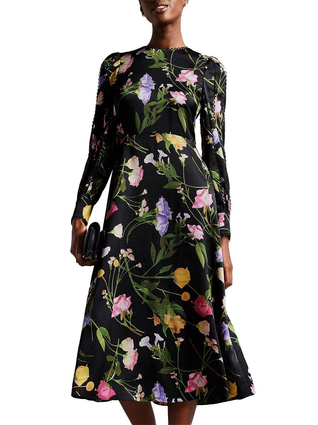 ted baker floral printed high neck midi a-line dress