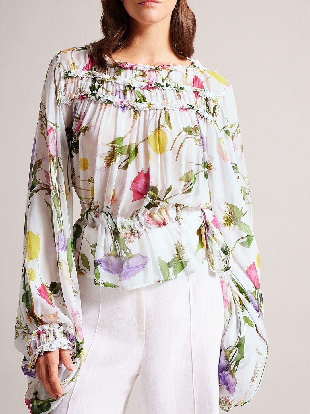ted baker floral printed puff sleeves cotton blouson top