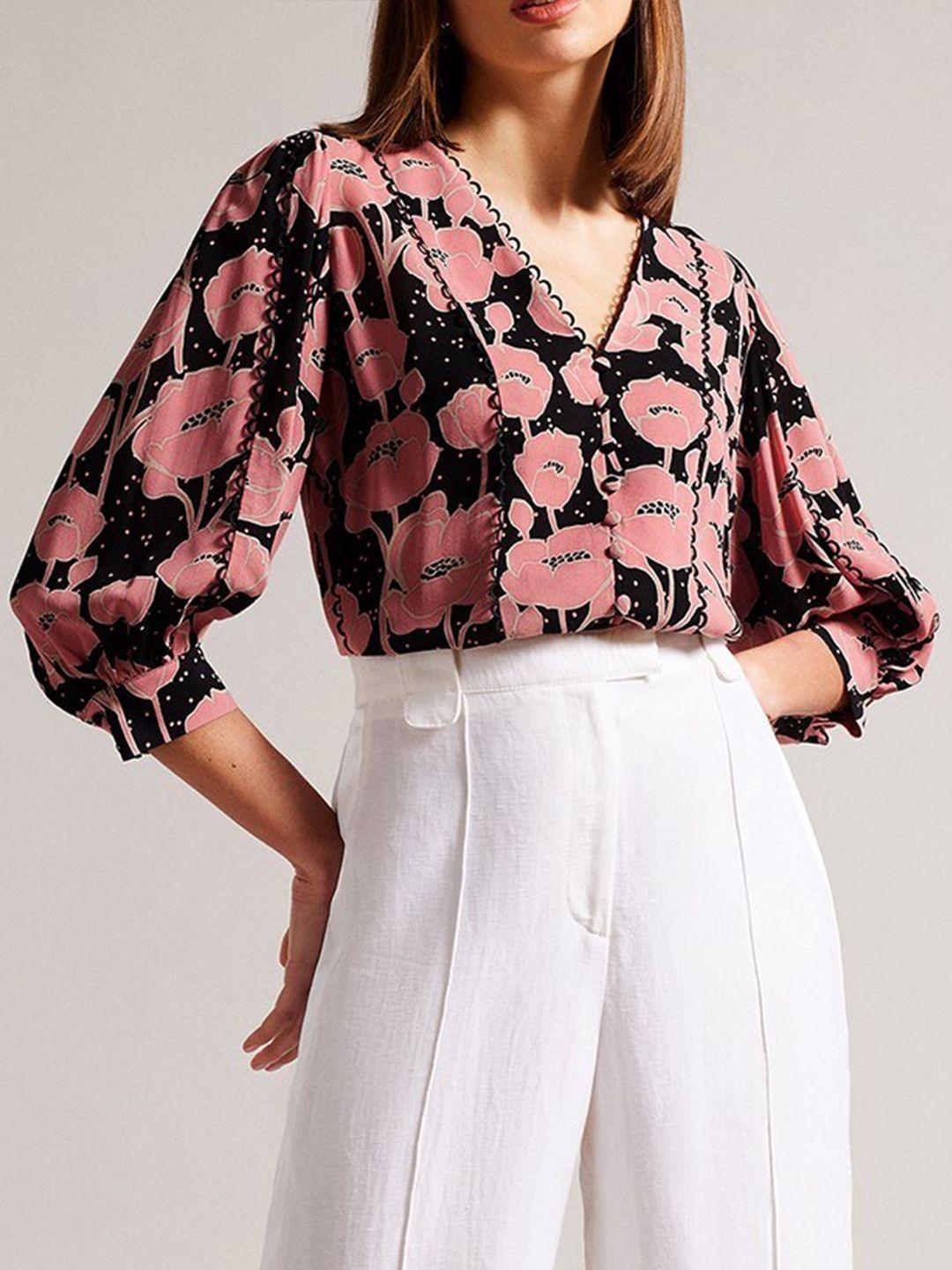 ted baker floral printed shirt style cotton top