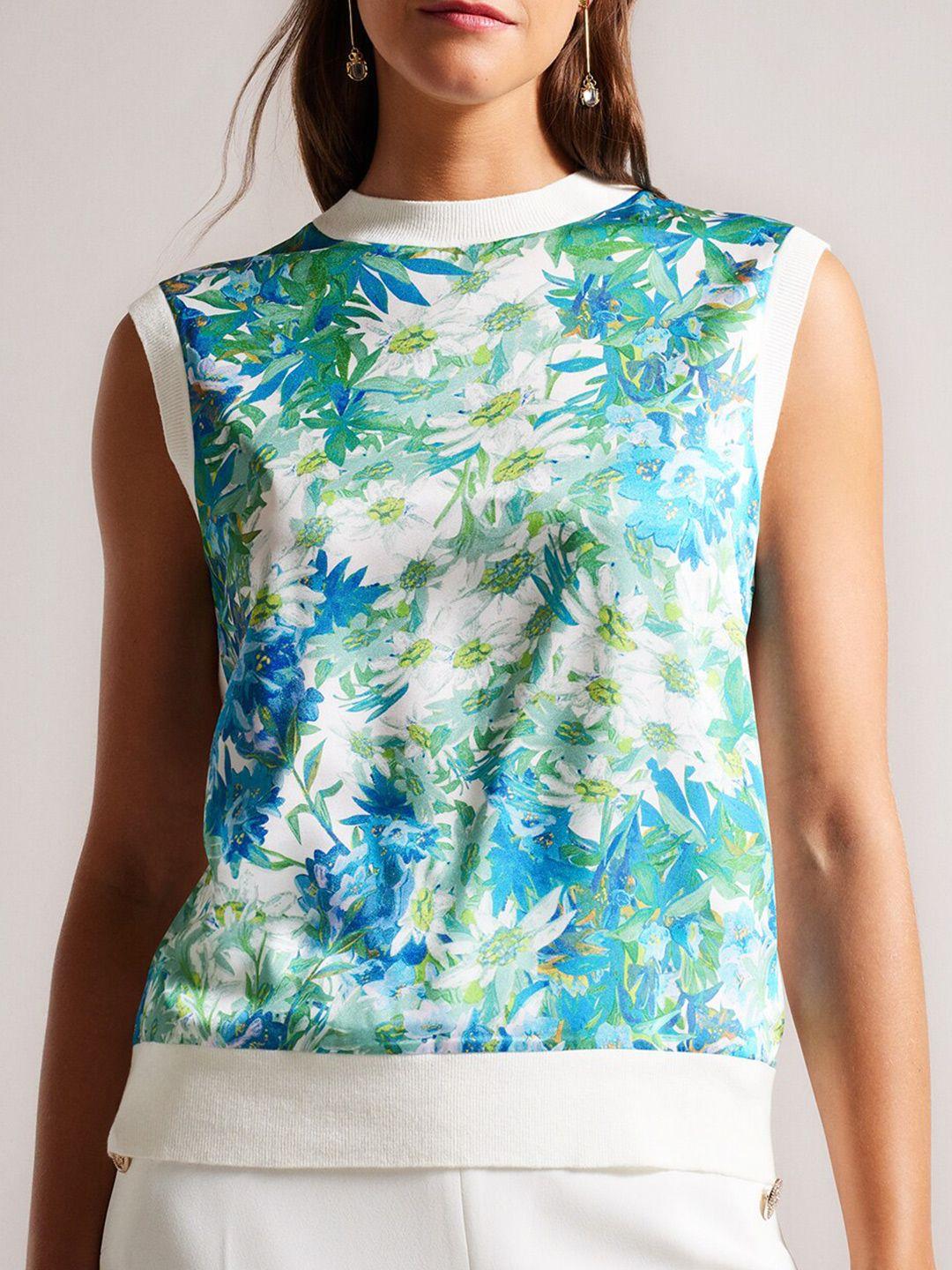 ted baker floral printed sweater vest with fringed detail