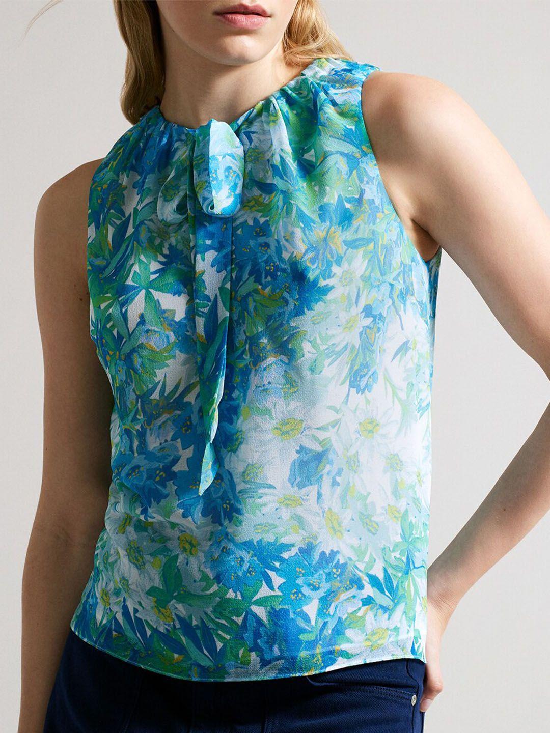 ted baker floral printed tie-up neck sleeveless top