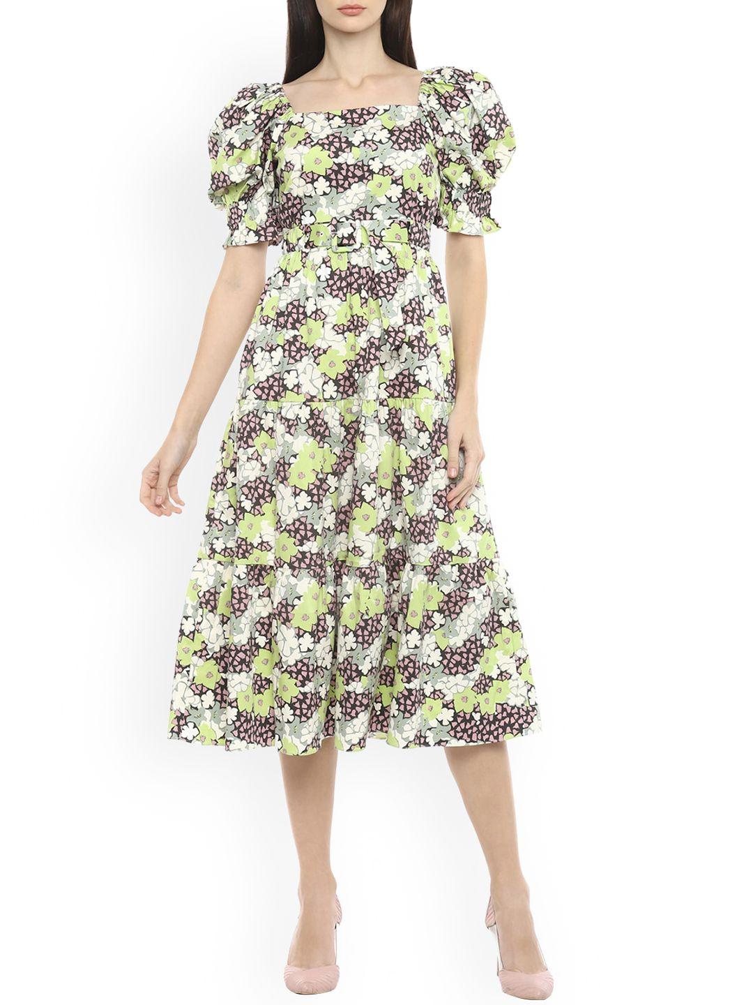 ted baker green & yellow floral printed tiered maxi cotton dress