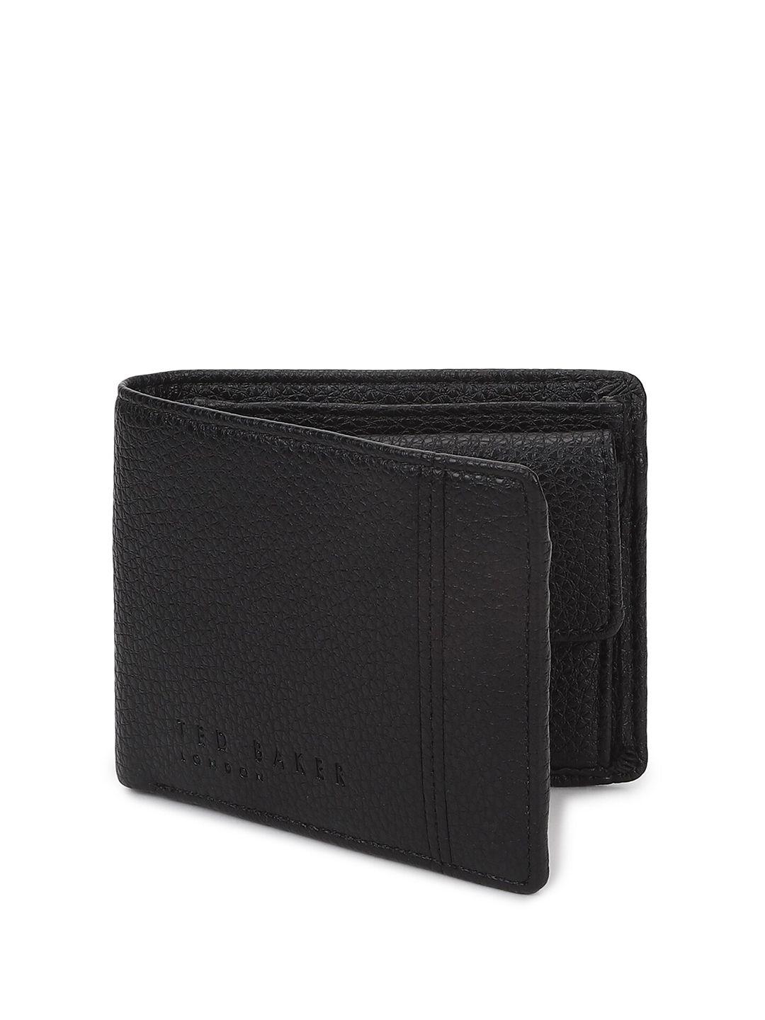 ted baker men black textured pu two fold wallet