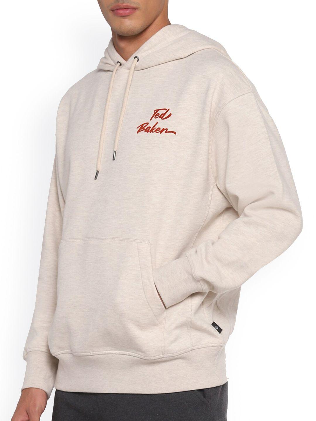 ted baker men cream-coloured hooded sweatshirt