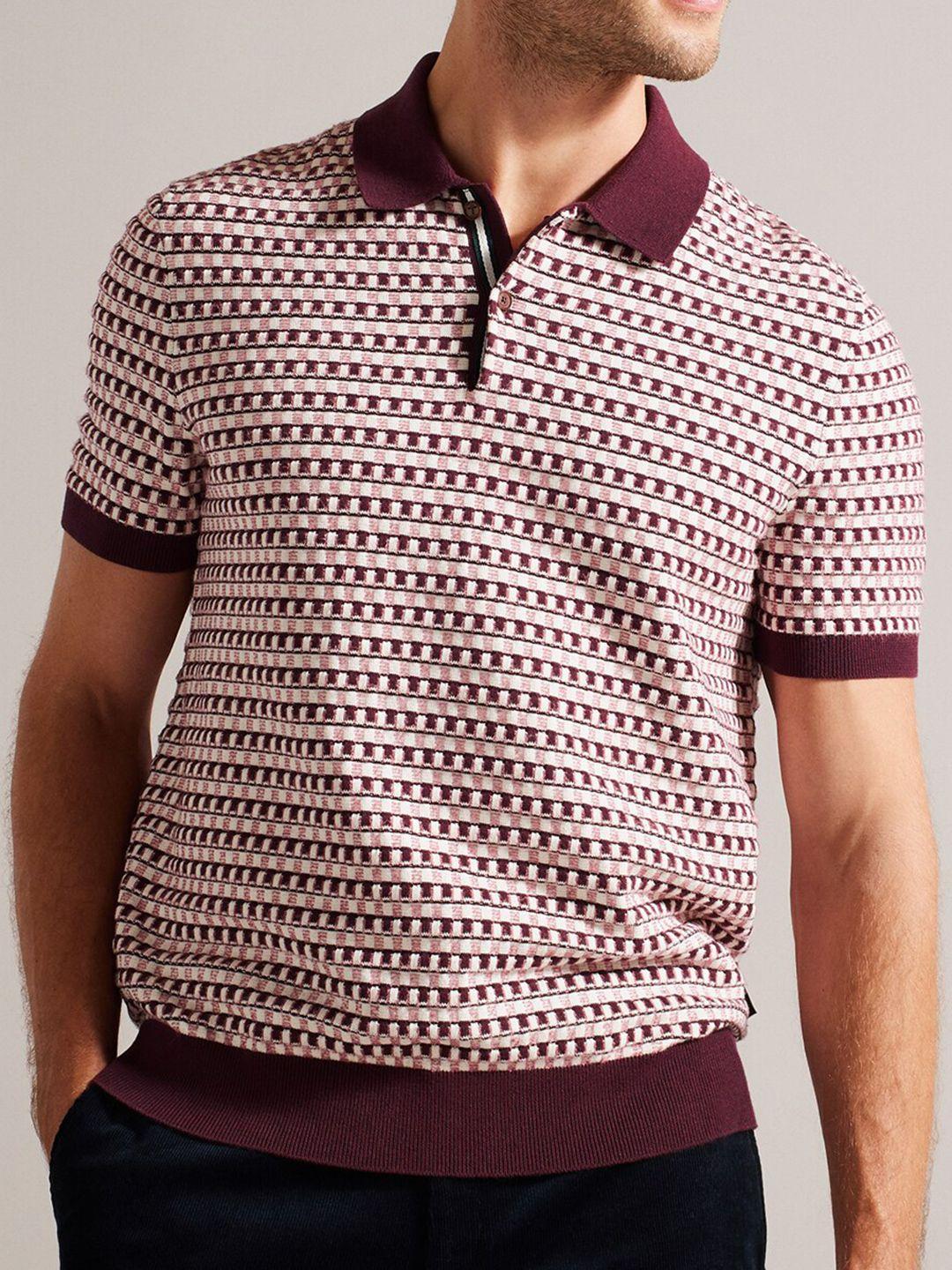ted baker men maroon printed polo collar pockets slim fit t-shirt