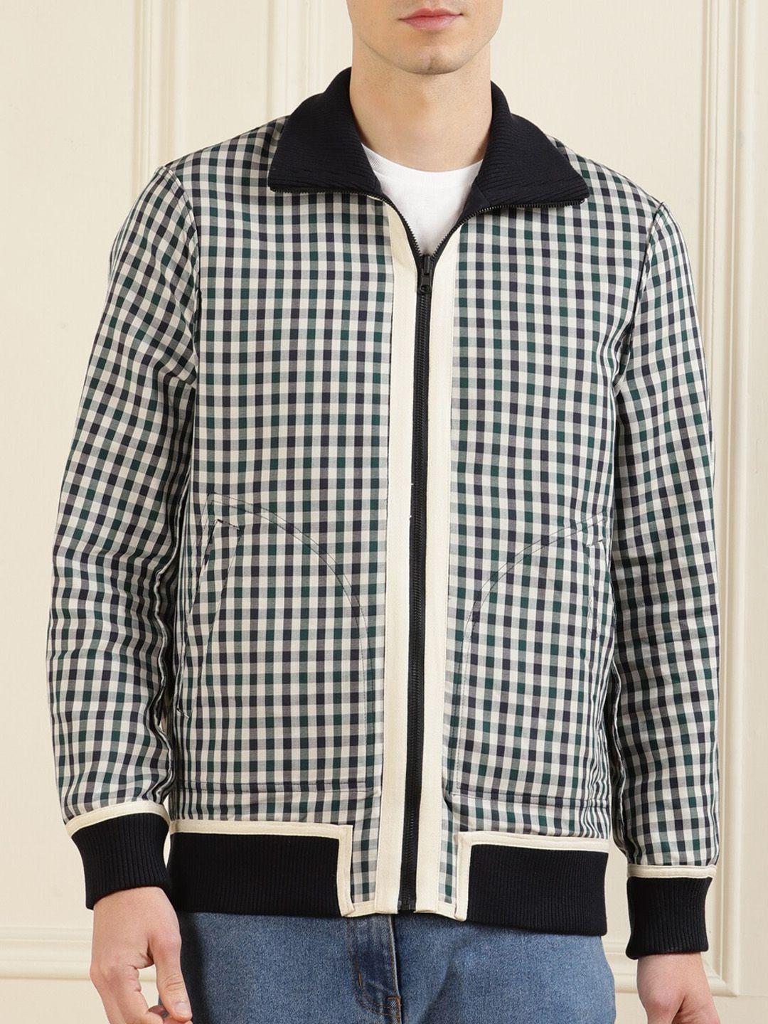 ted baker men navy blue & off white checked sporty jacket