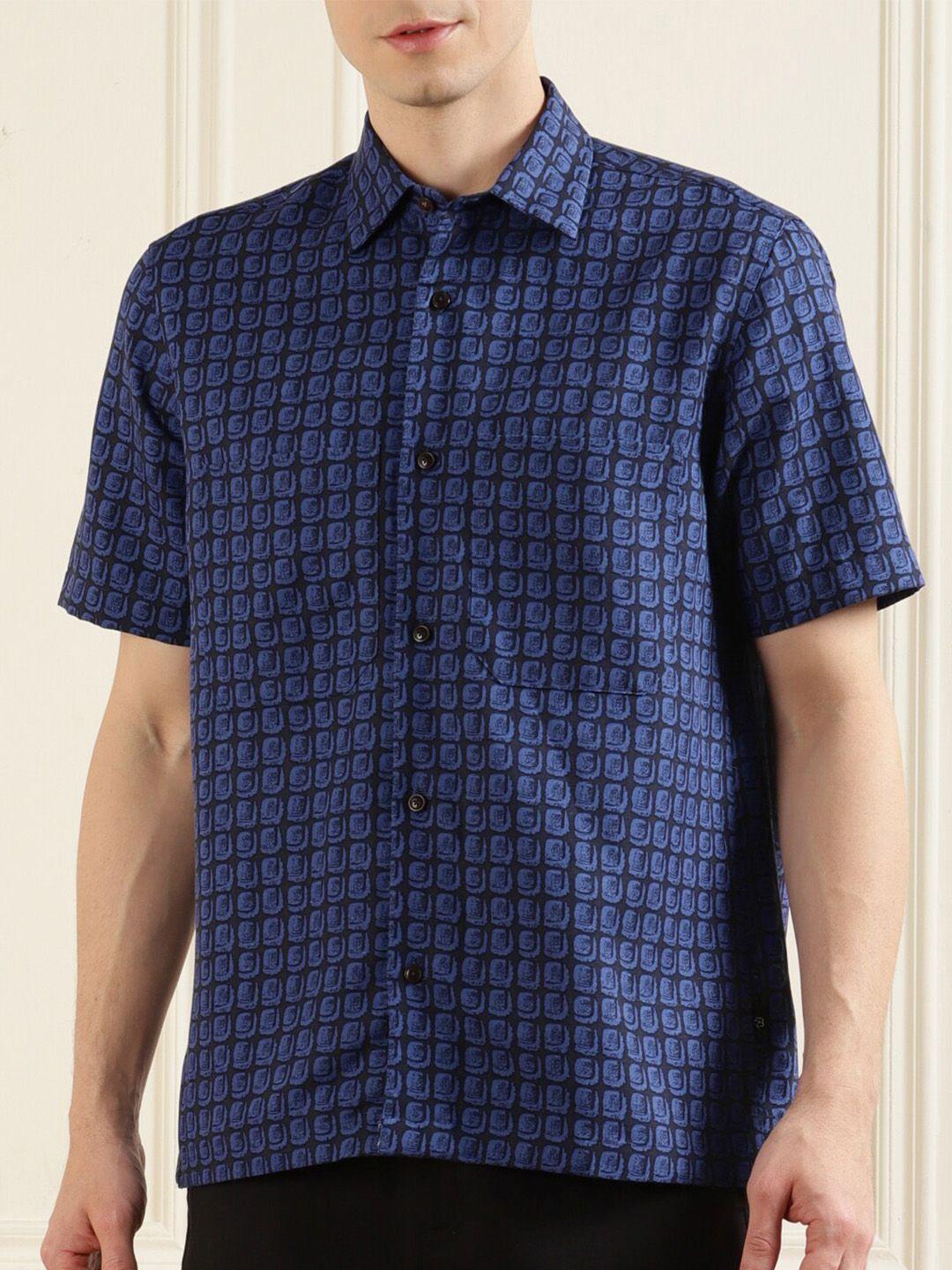 ted baker men navy blue checked casual shirt