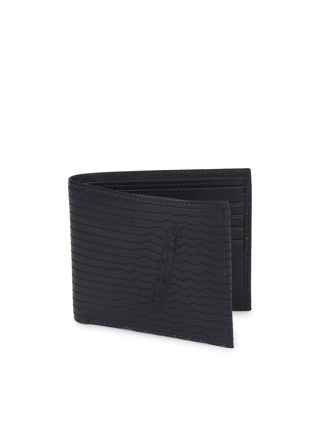 ted baker men navy blue geometric textured leather two fold wallet