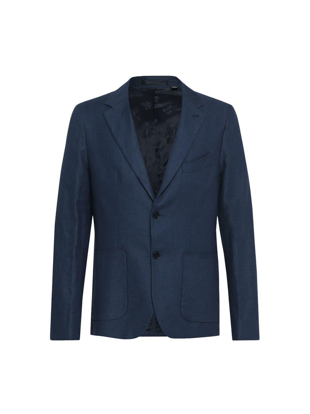 ted baker men navy blue solid single-breasted blazers