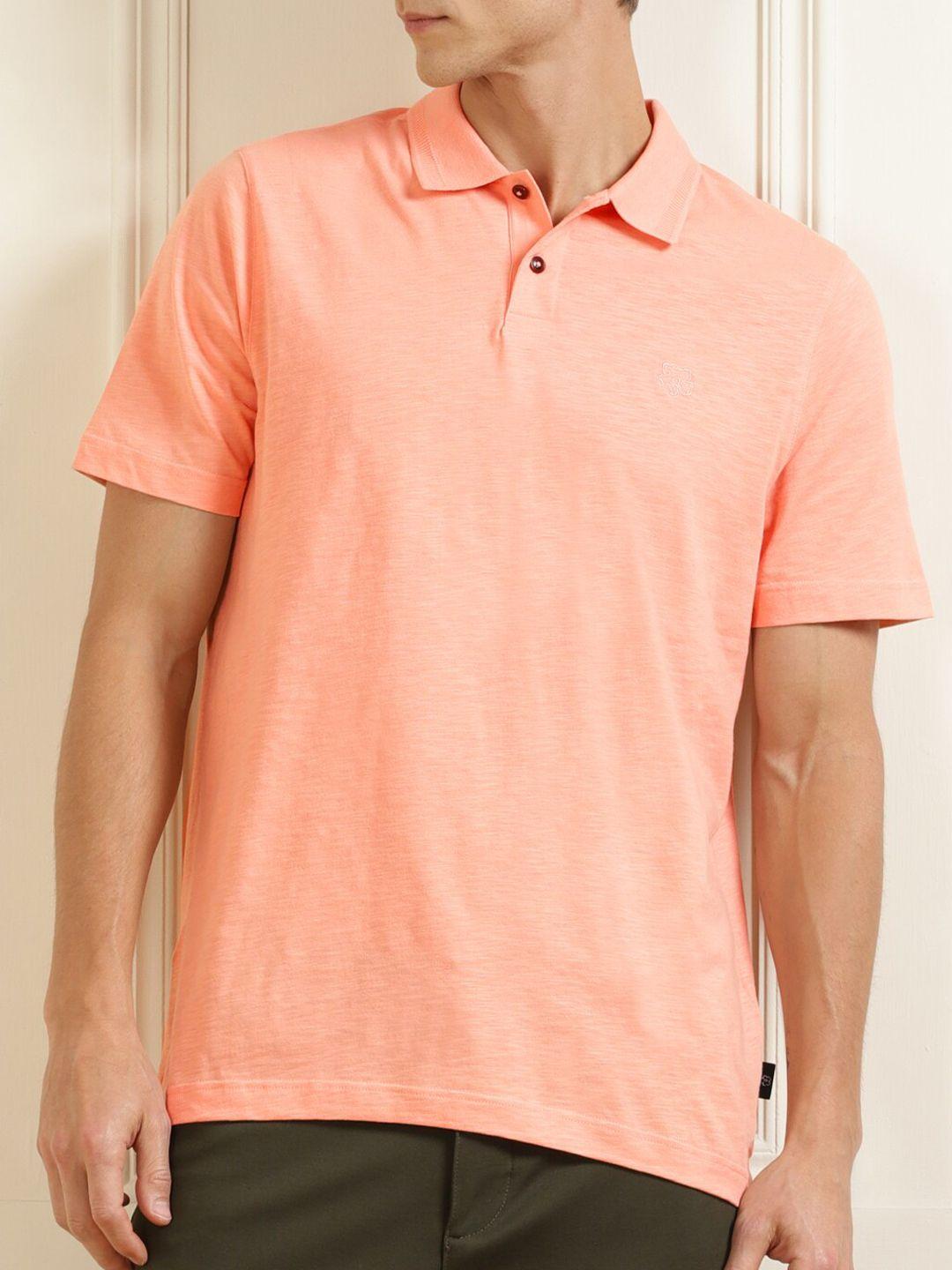 ted baker men peach-coloured polo collar cotton t-shirt