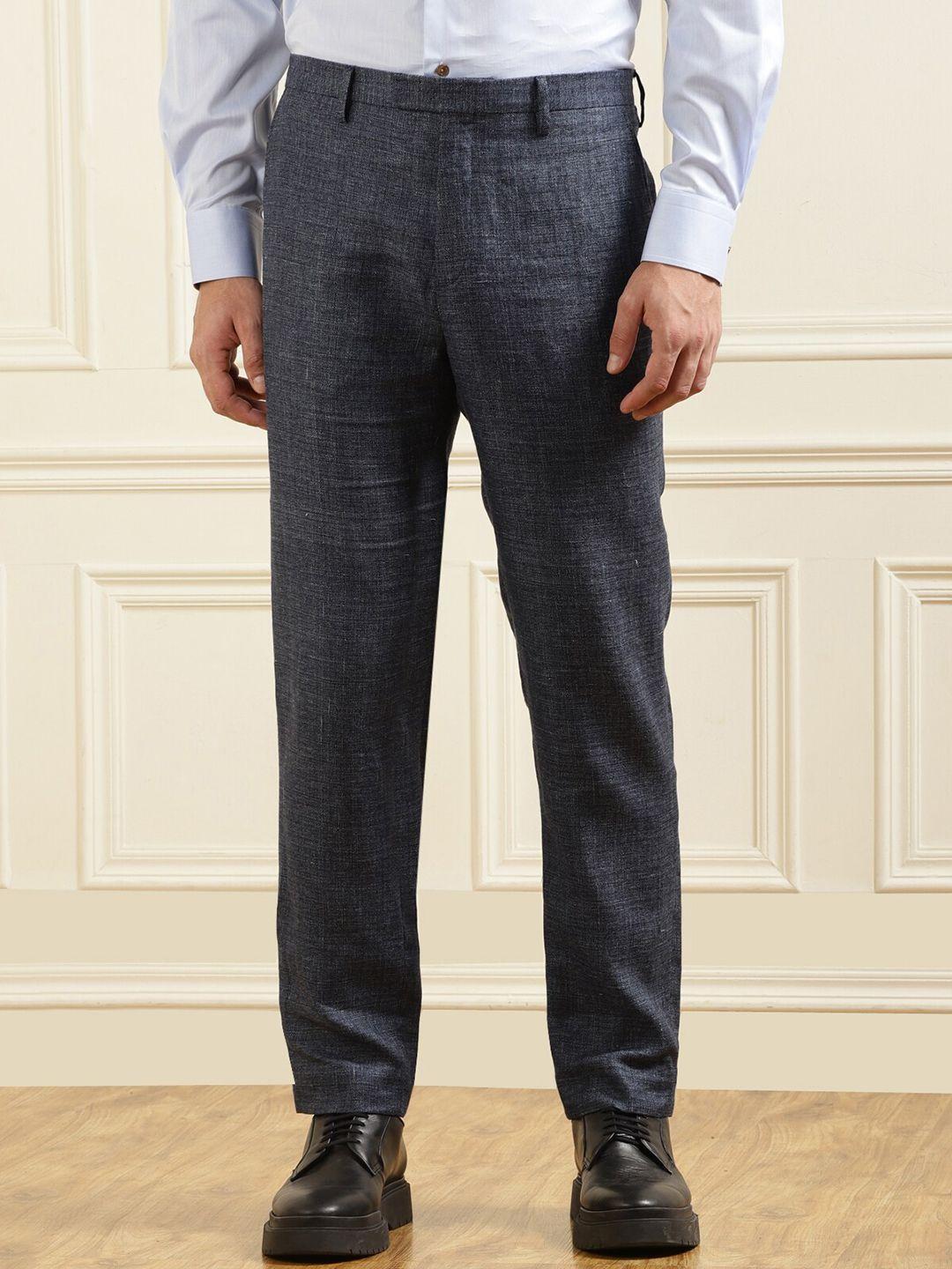 ted baker men slim fit mid-rise formal trousers