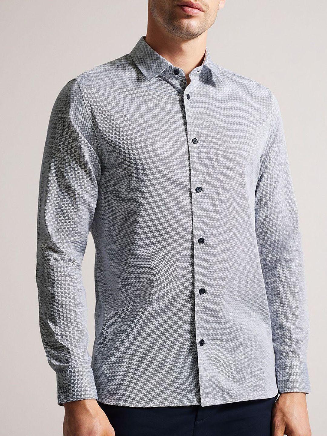 ted baker micro & ditsy printed spread collar long sleeves cotton casual shirt