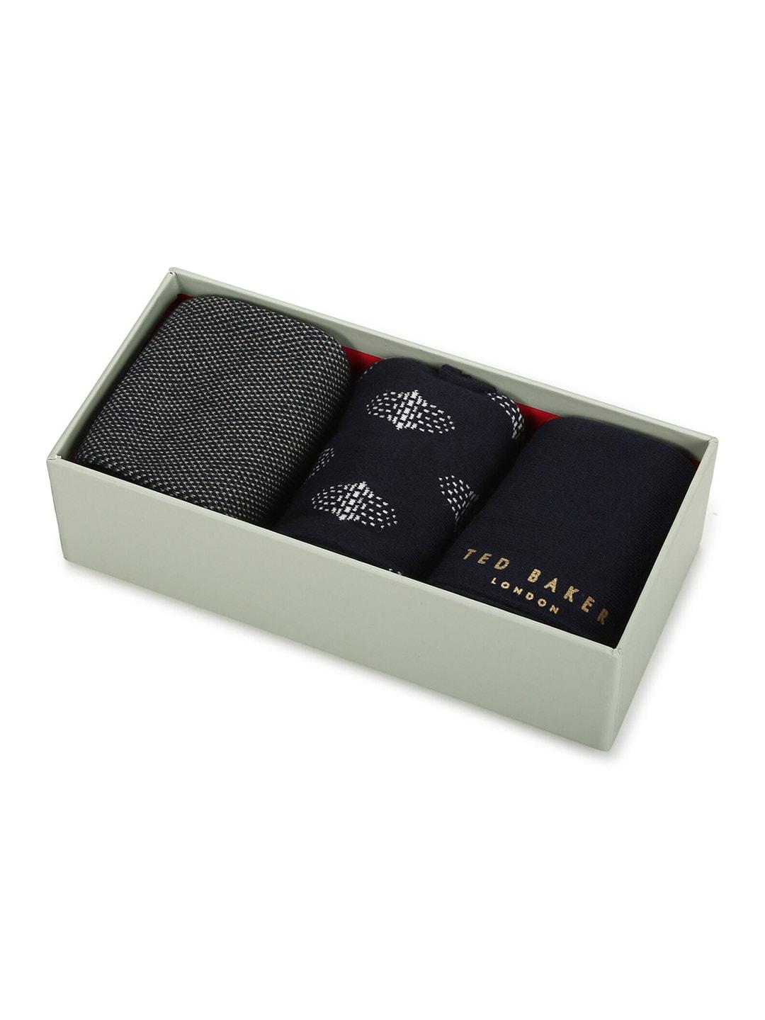 ted baker pack of 3 patterned calf-length cotton socks