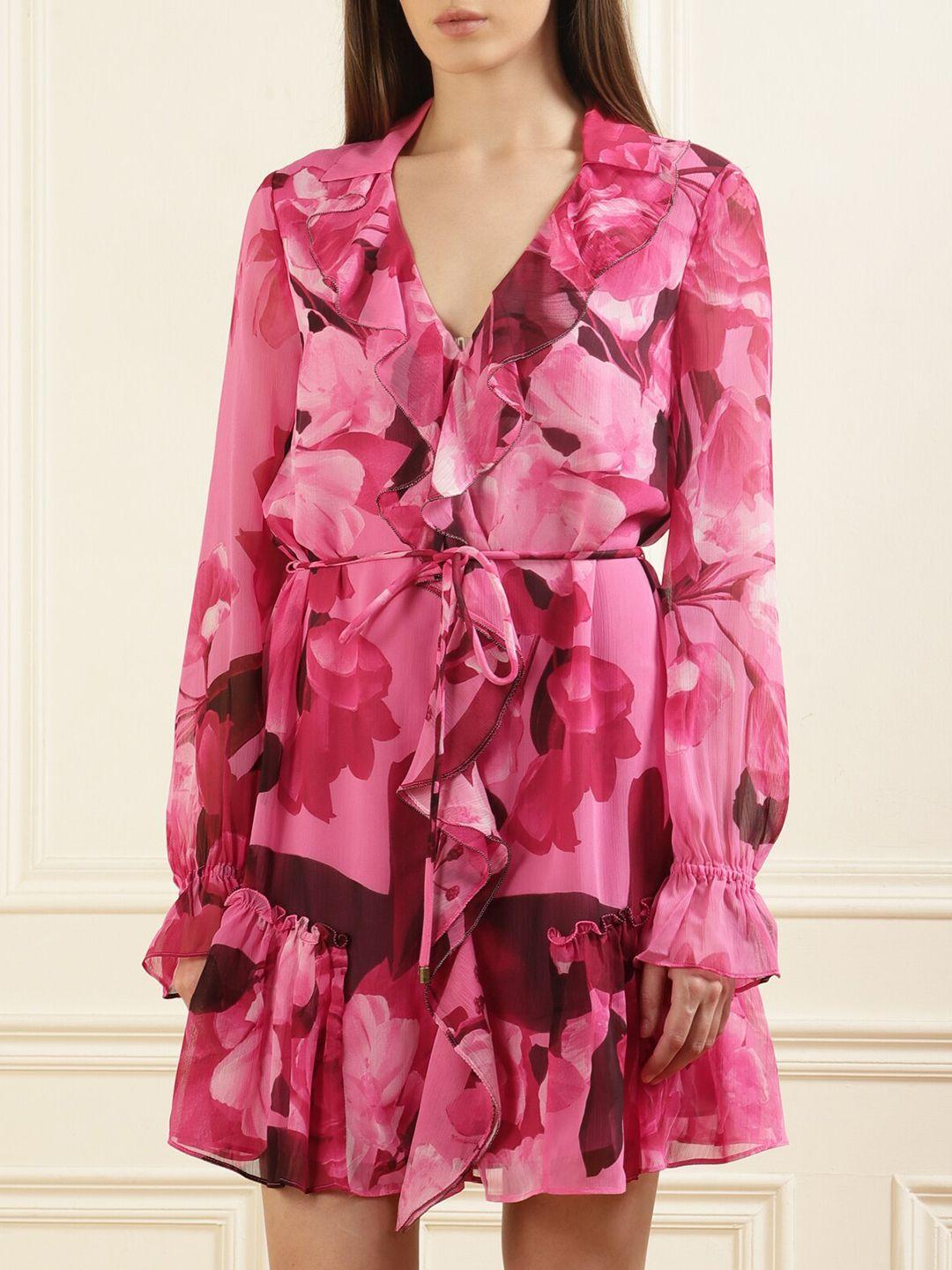 ted baker pink floral print shirt midi dress