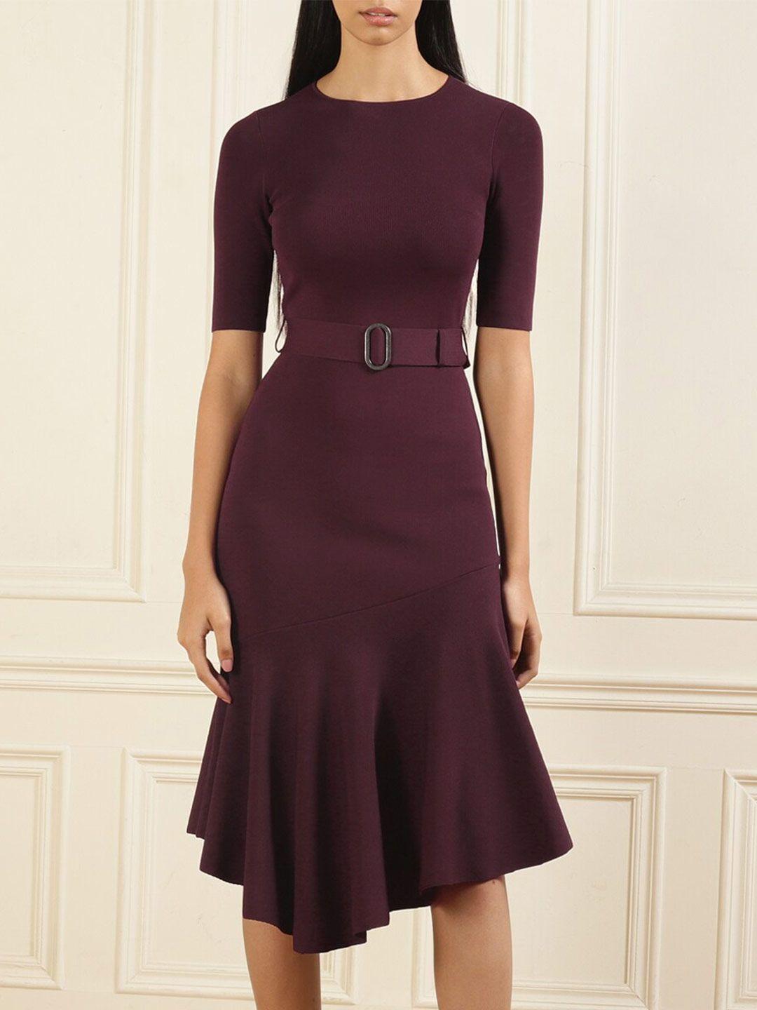 ted baker ribbed round neck belted sheath dress