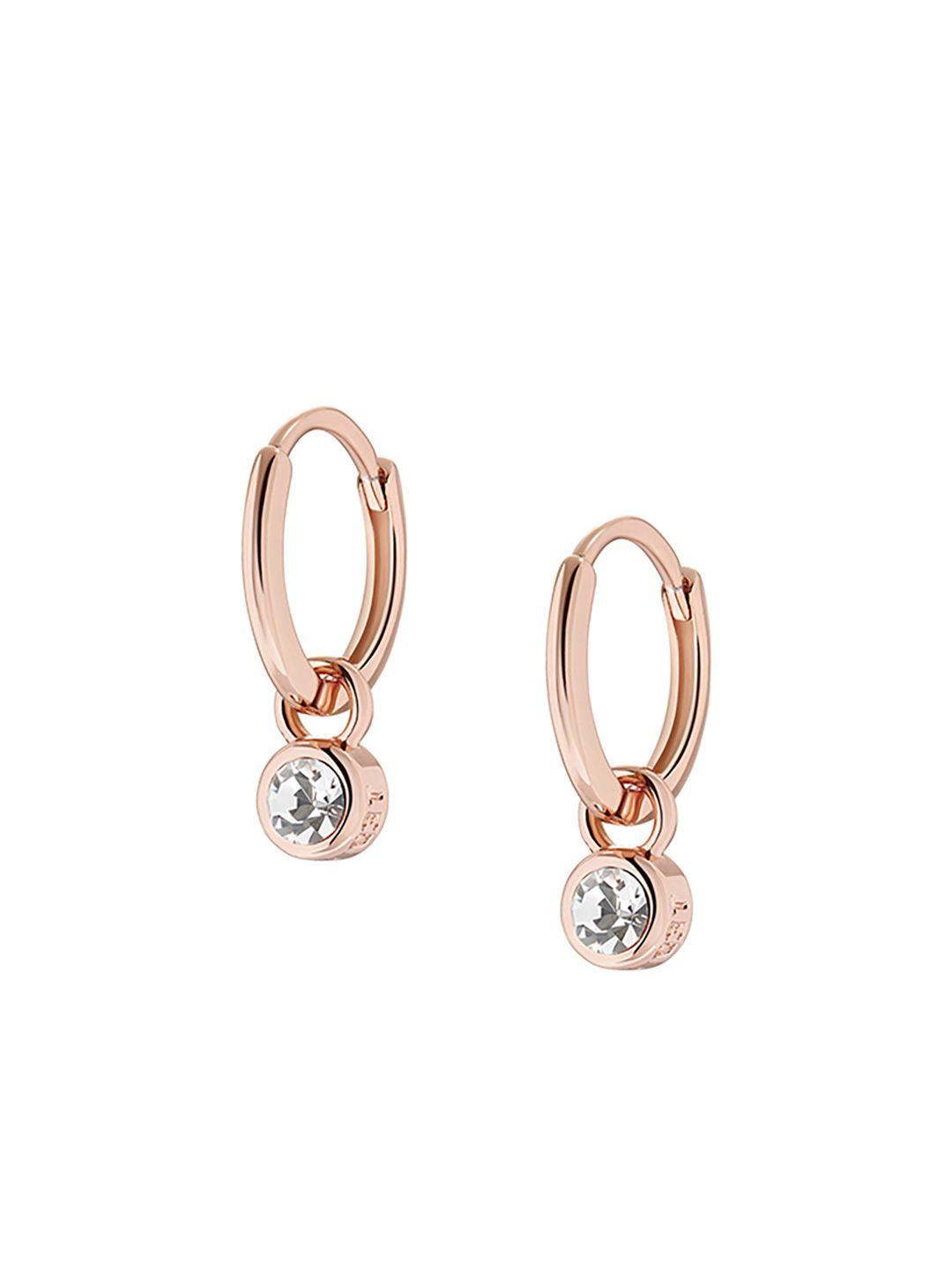 ted baker rose gold-toned & white crystal studded circular hoop earrings