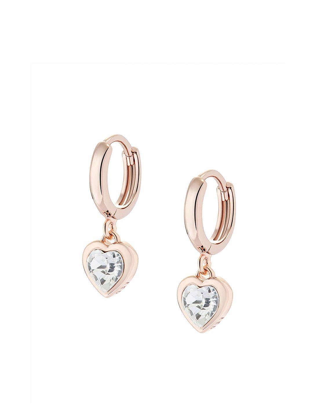 ted baker rose gold-toned & white crystal studded heart shaped hoop earrings