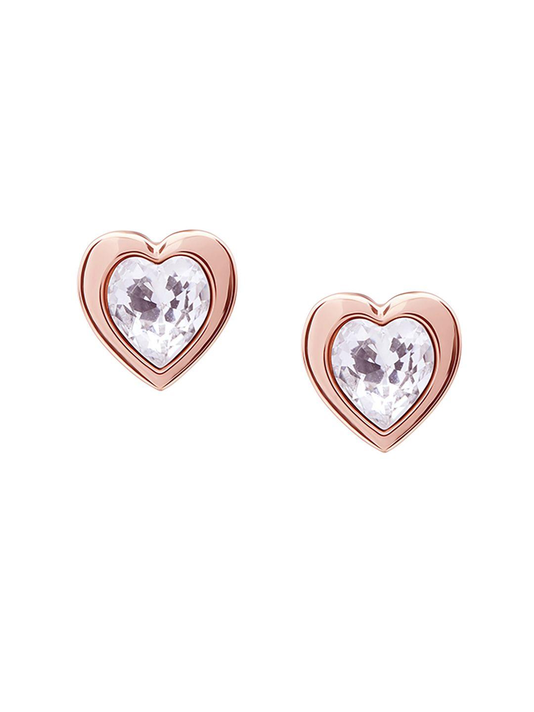 ted baker rose gold-toned & white crystal studded heart shaped studs earrings