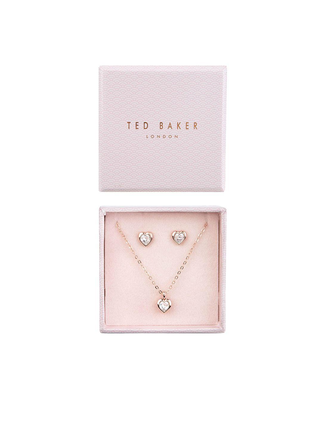 ted baker rose-gold toned & white crystal-studded jewellery set