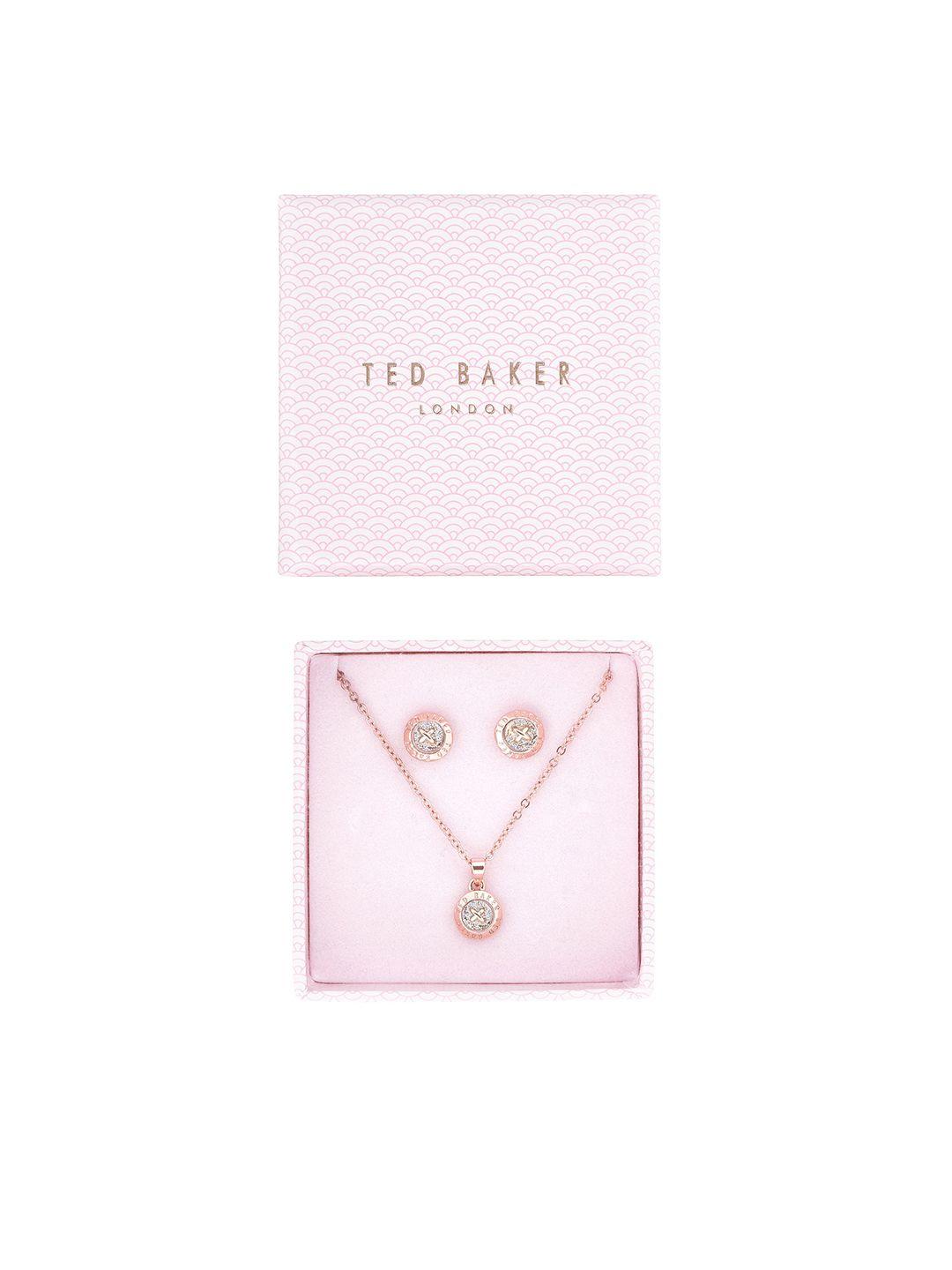 ted baker rose gold-toned & white crystals studded jewellery set