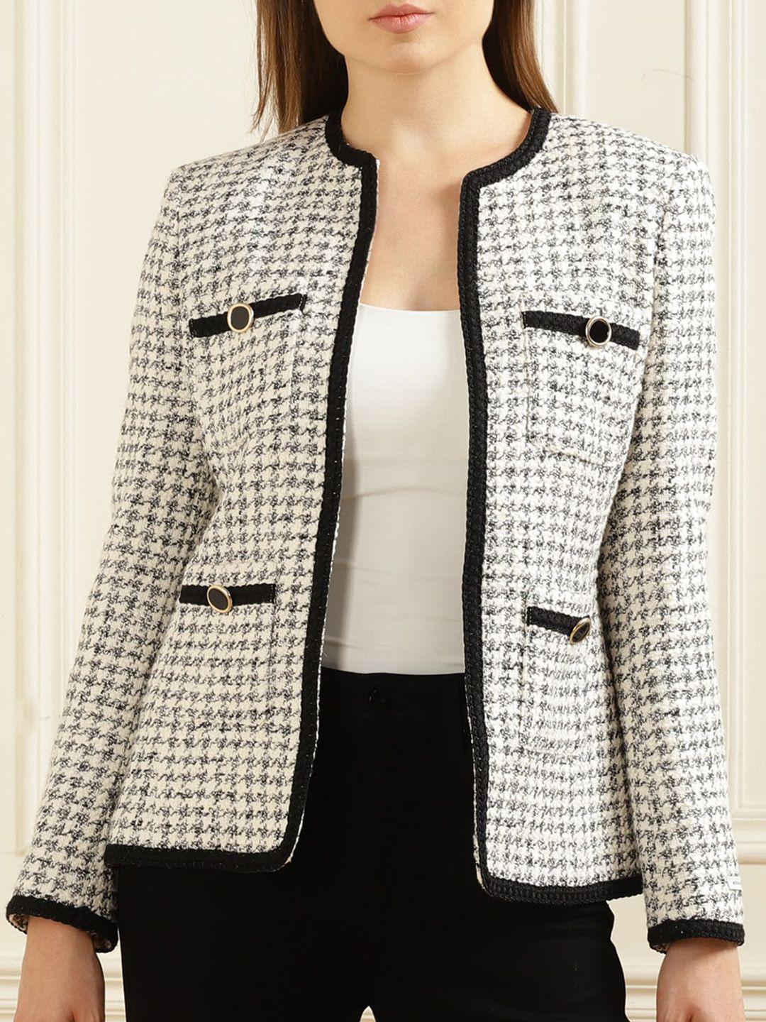 ted baker self design collarless cotton open front jacket