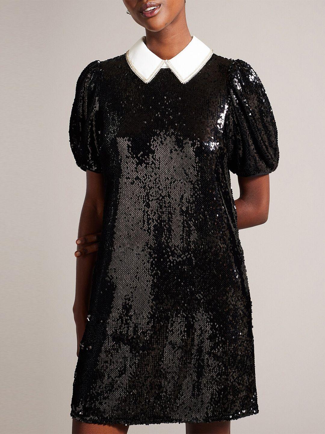 ted baker sequinned embellished puff sleeves a-line mini dress