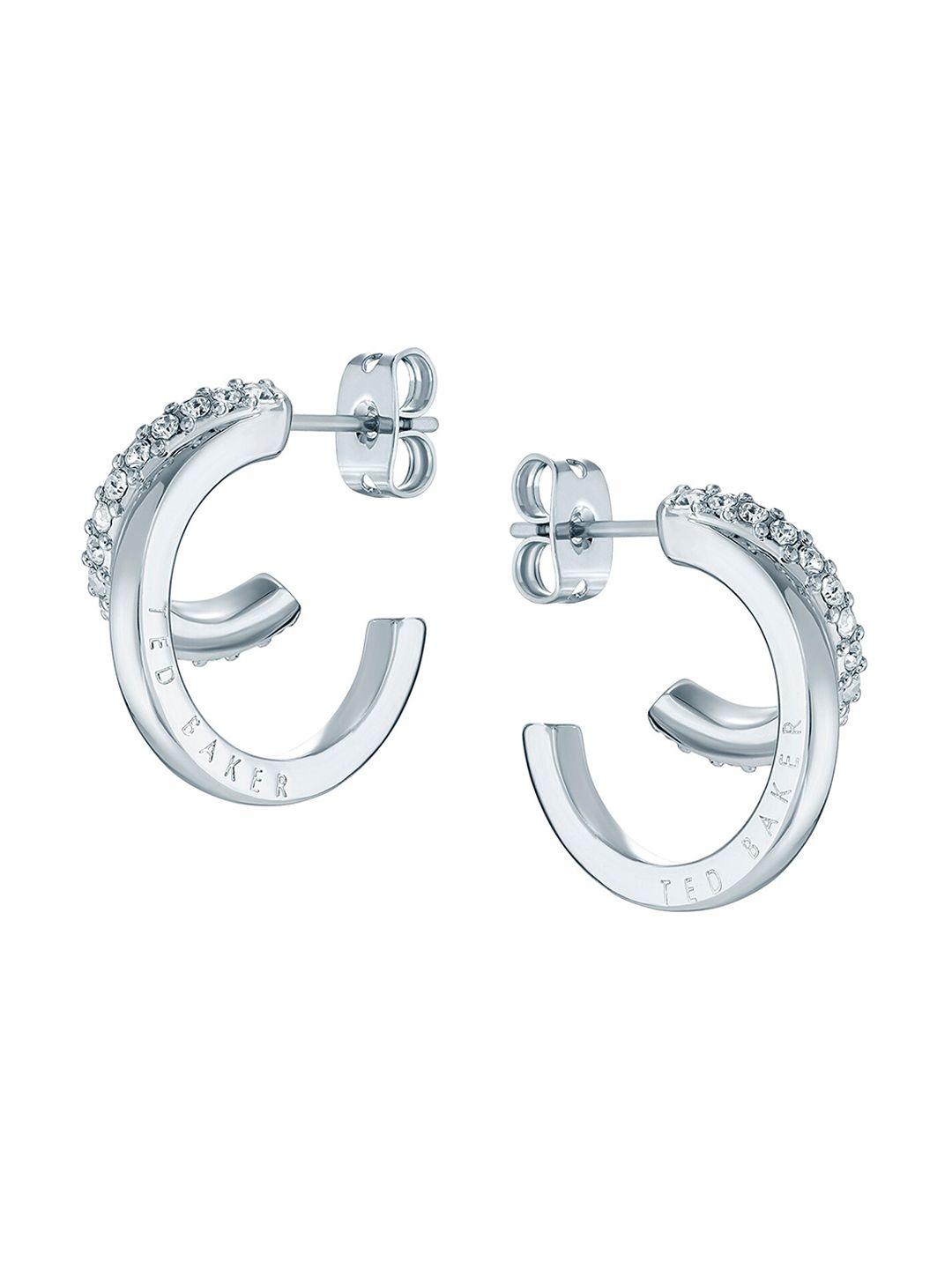 ted baker silver-plated contemporary crystal hoop earrings