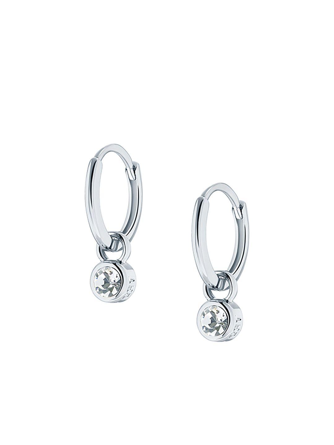 ted baker silver-toned & white crystal studded classic hoop earrings